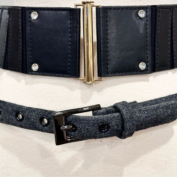 *Two Women's Belts - Grey Wool and Black Vegan Leather* S/M - Picture 4 of 10